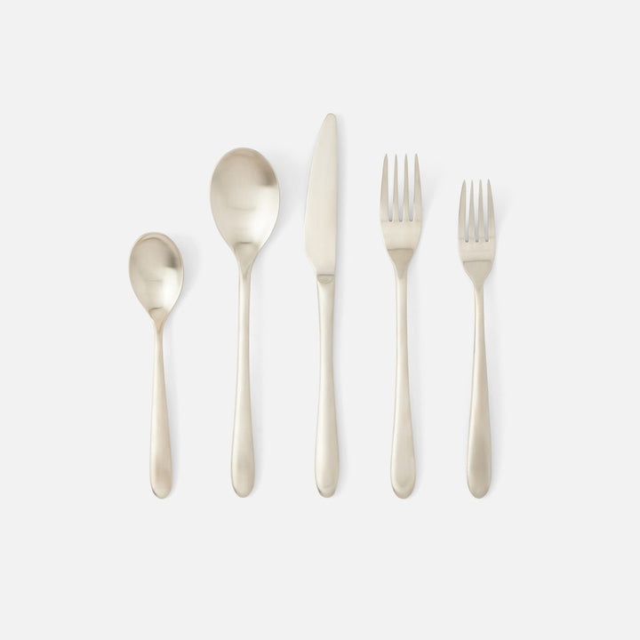 Alba Silver Flatware 5-Piece Set: Knife Dinner Fork Salad Fork Soup Spoon Tea Spoon