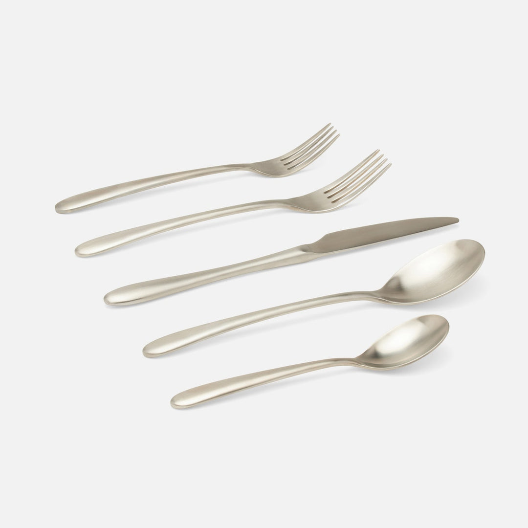 Alba Silver Flatware 5-Piece Set: Knife Dinner Fork Salad Fork Soup Spoon Tea Spoon