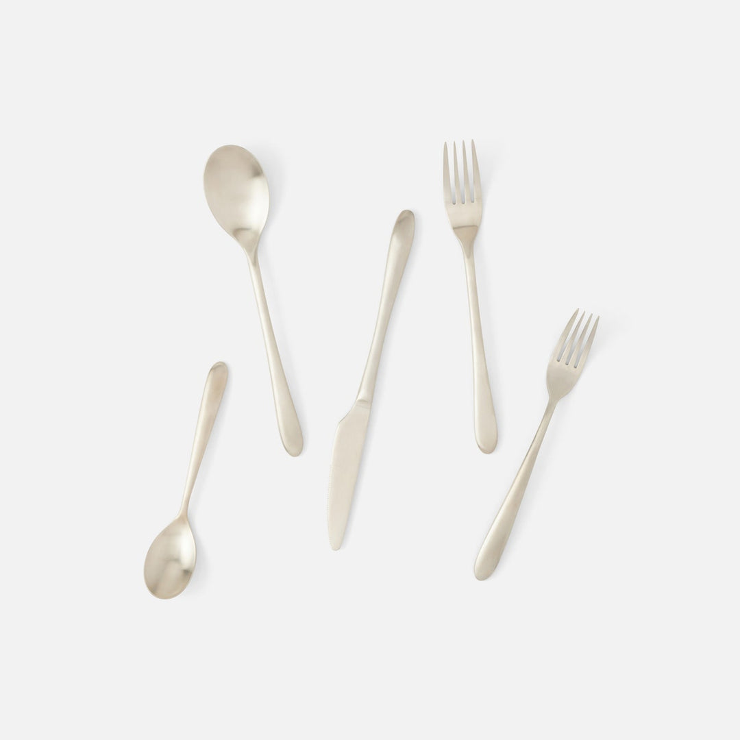 Alba Silver Flatware 5-Piece Set: Knife Dinner Fork Salad Fork Soup Spoon Tea Spoon