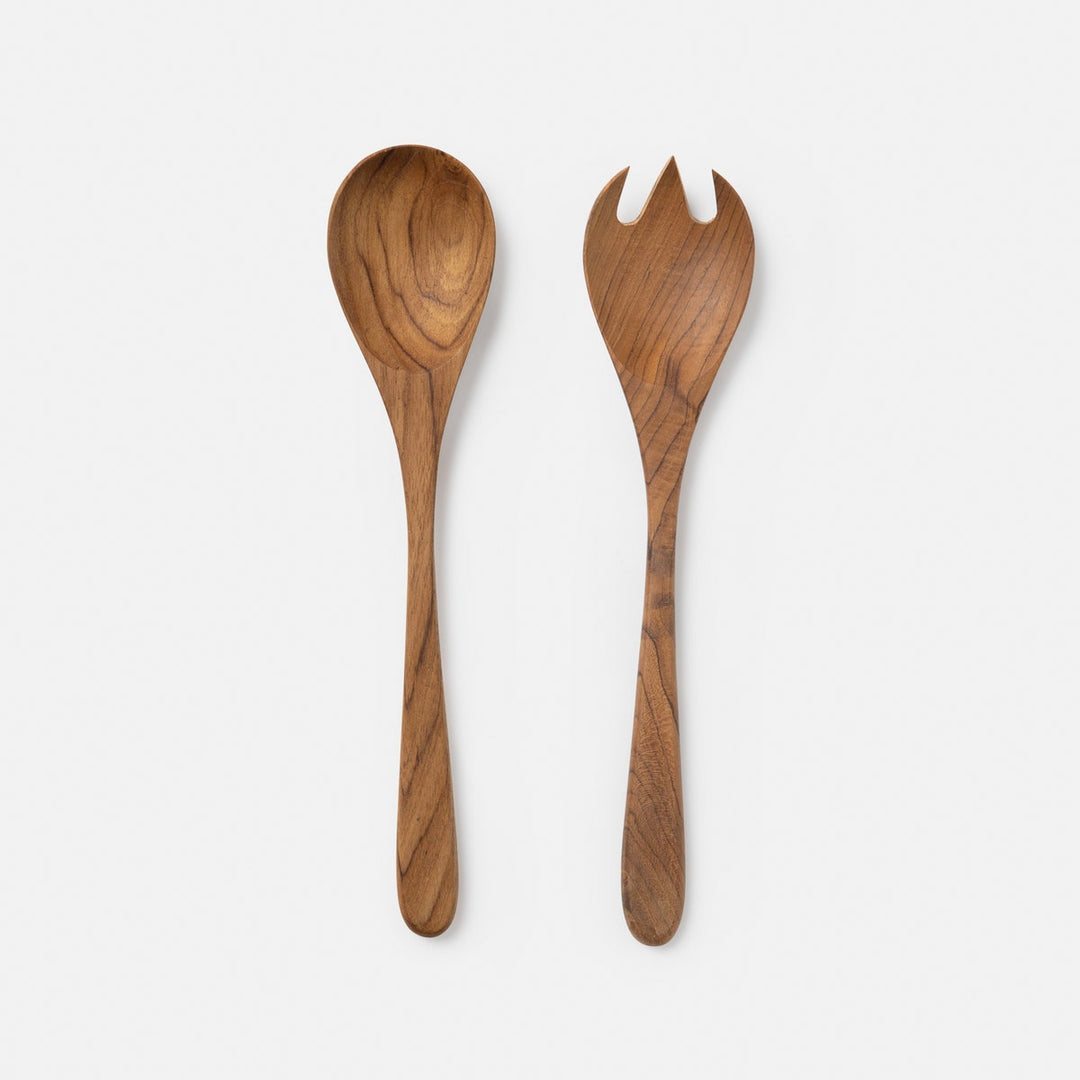 Aldwin Natural Teak Serving Set 2-Piece Set: Serving Spoon Serving Fork