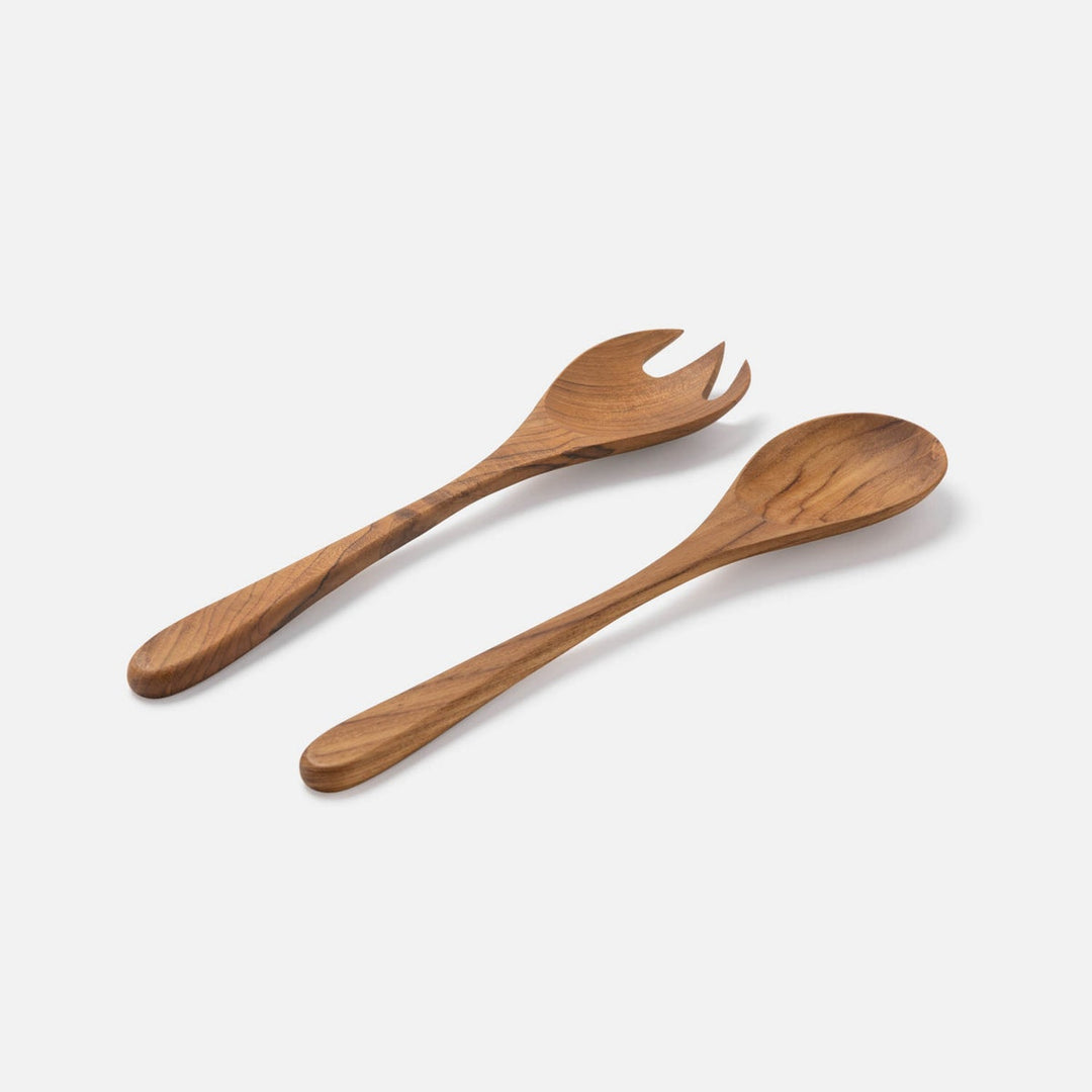 Aldwin Natural Teak Serving Set 2-Piece Set: Serving Spoon Serving Fork