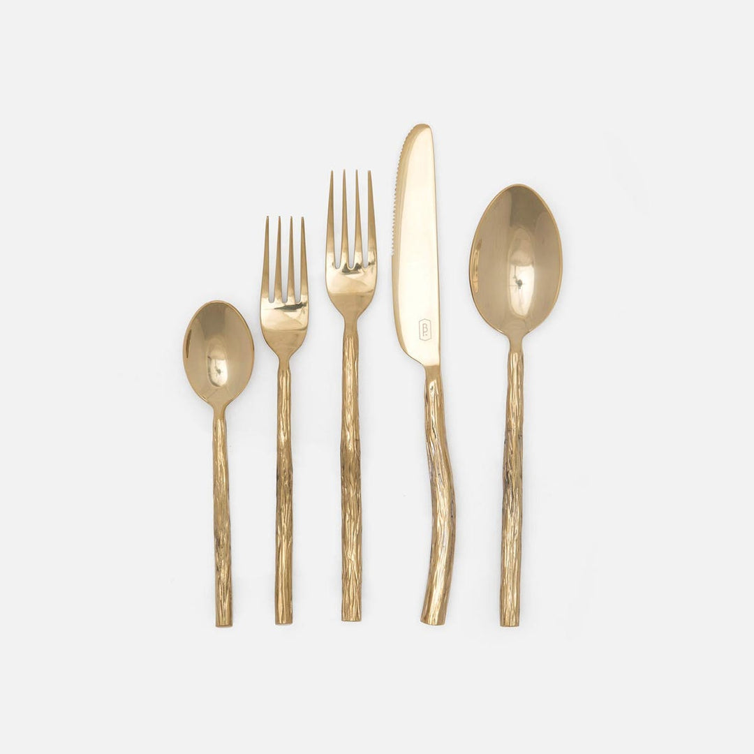 Danele Polished Gold Flatware 5-Piece Set: Knife Dinner Fork Salad Fork Soup Spoon Tea S