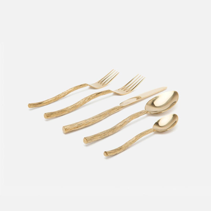 Danele Polished Gold Flatware 5-Piece Set: Knife Dinner Fork Salad Fork Soup Spoon Tea S