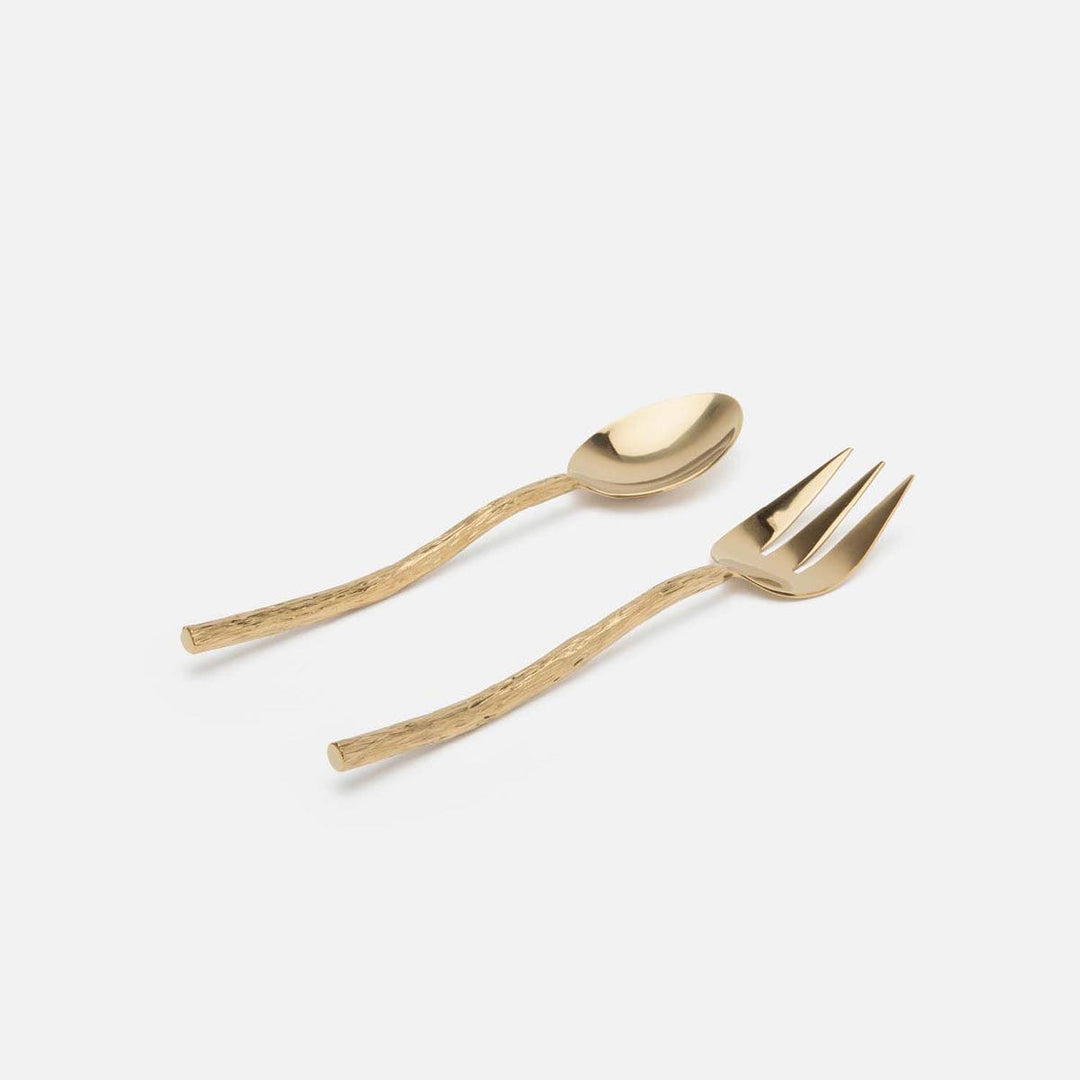 Danele Polished Gold Serving Set 2-Piece Set: Serving Spoon Serving Fork