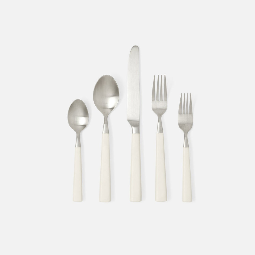 Annalise Matte White Flatware 5-Piece Set: Knife Dinner Fork Salad Fork Soup Spoon Tea Spoon