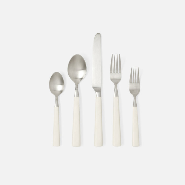 Annalise Matte White Flatware 5-Piece Set: Knife Dinner Fork Salad Fork Soup Spoon Tea Spoon