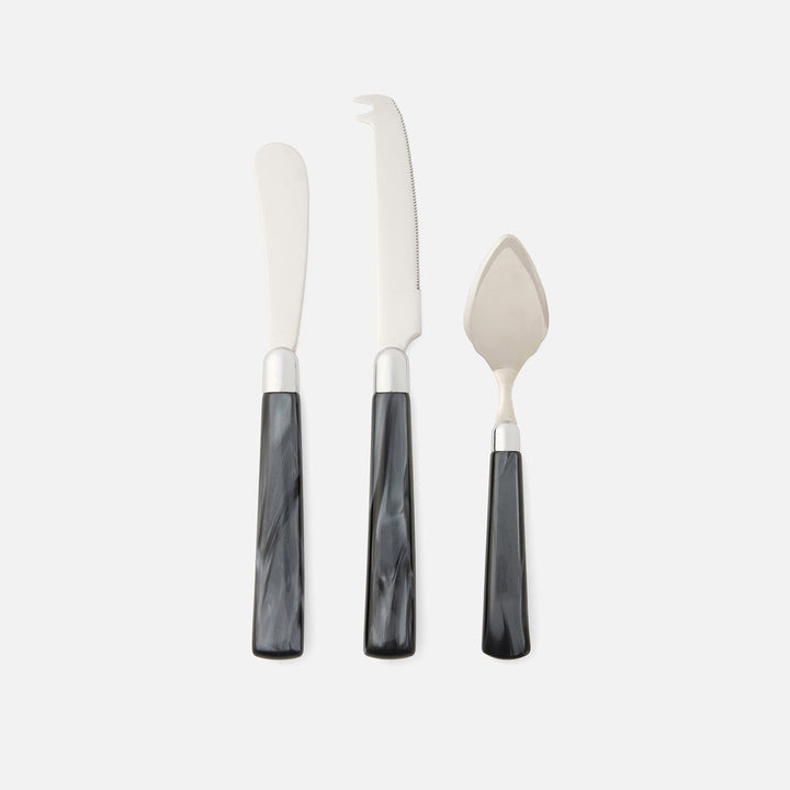 Colson Black/Polished Silver Set Of 3 Cheese Knives Acrylic/Stainless Steel Boxed