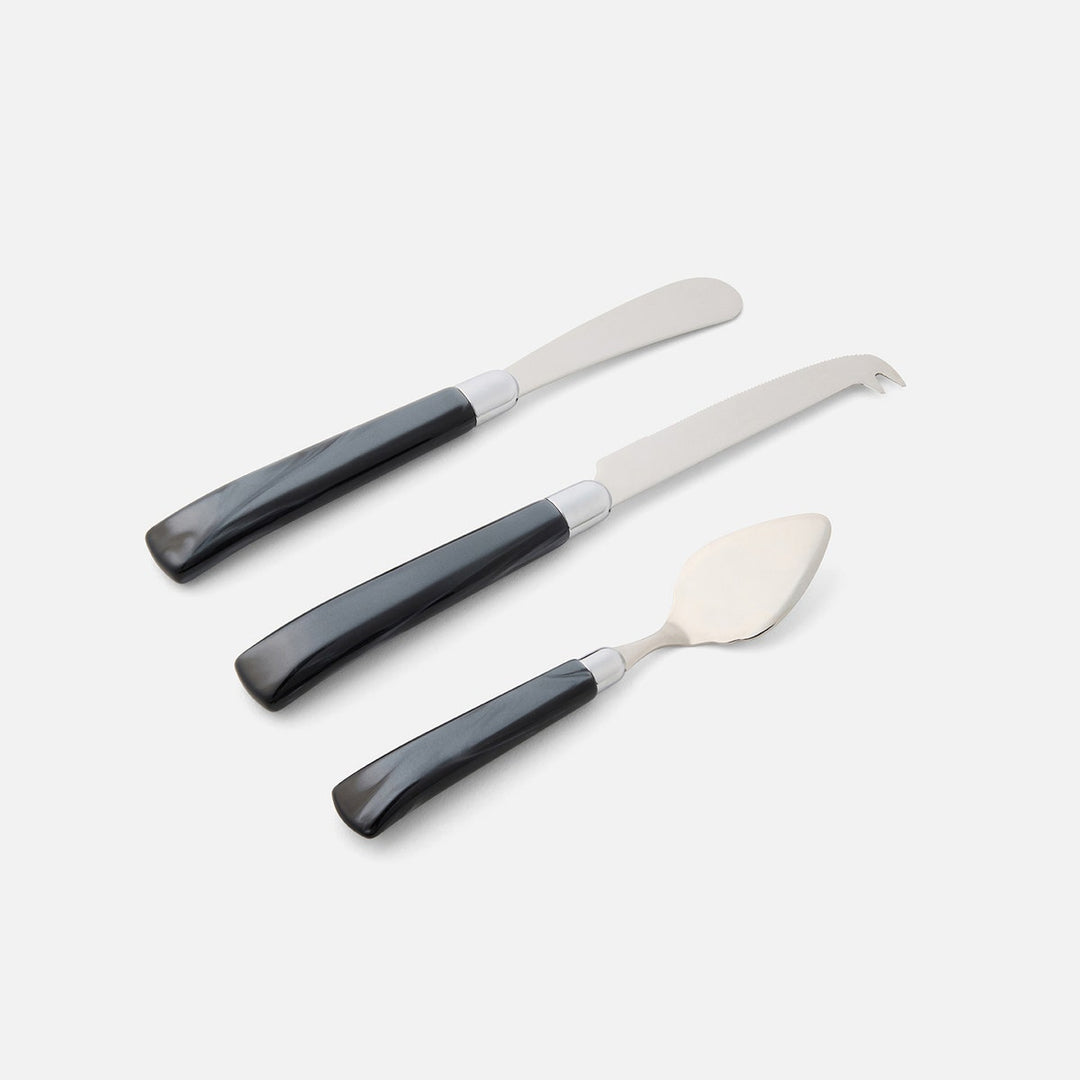 Colson Black/Polished Silver Set Of 3 Cheese Knives Acrylic/Stainless Steel Boxed