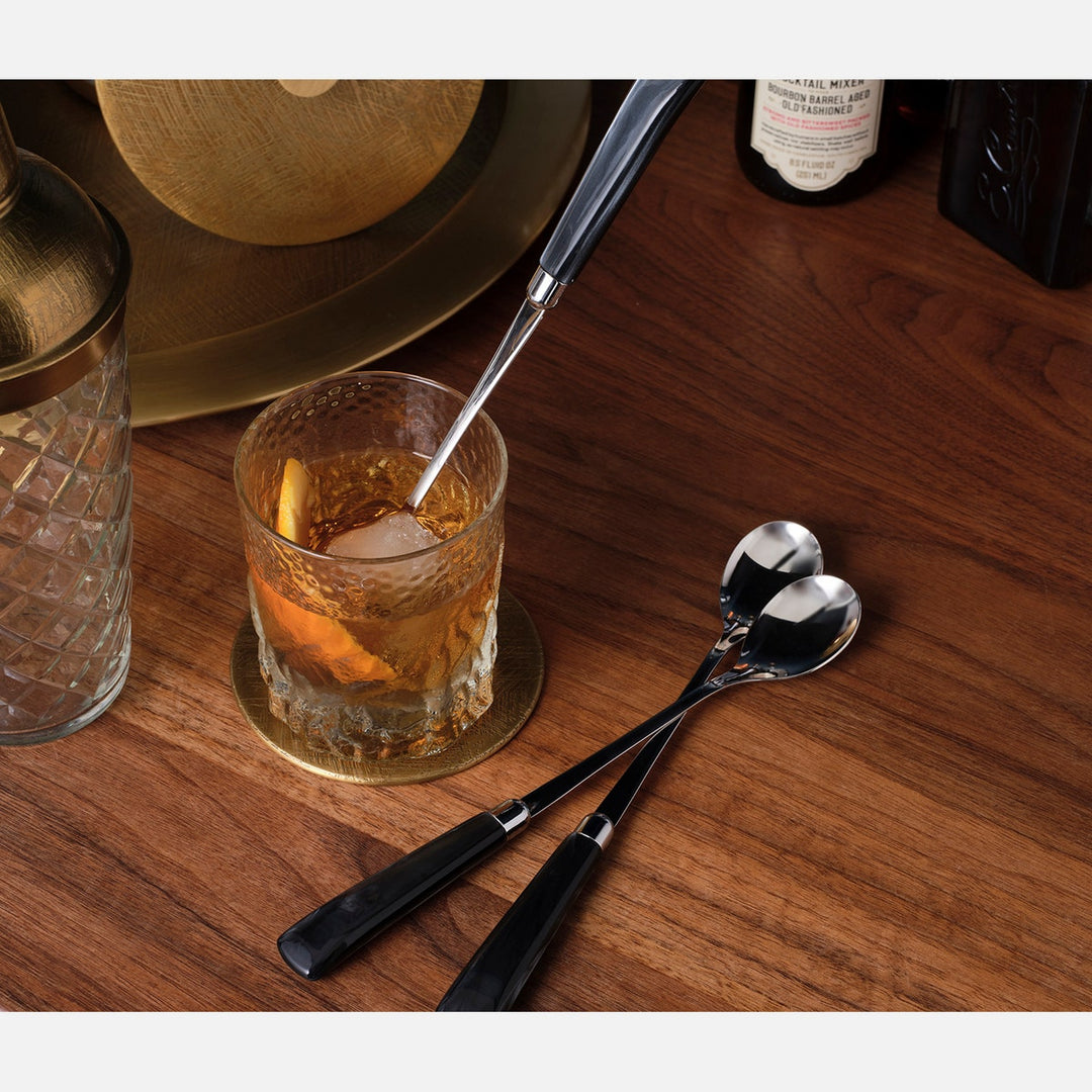 Colson Black/Polished Silver Cocktail Spoon Acrylic/Stainless Steel Pack/4