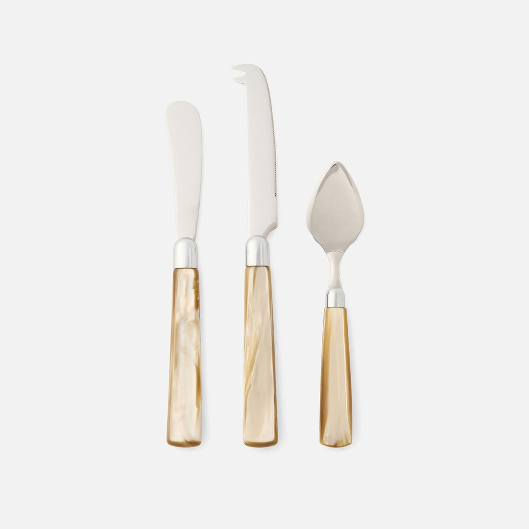 Colson Champagne/Polished Silver Set Of 3 Cheese Knives Acrylic/Stainless Steel Boxed