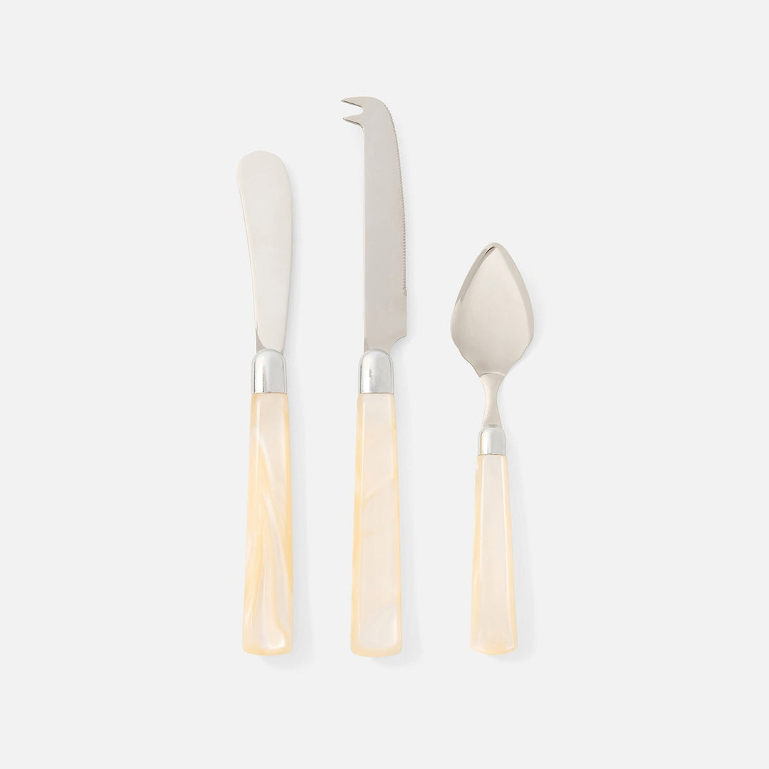 Colson Ivory/Polished Silver Set Of 3 Cheese Knives Acrylic/Stainless Steel Boxed
