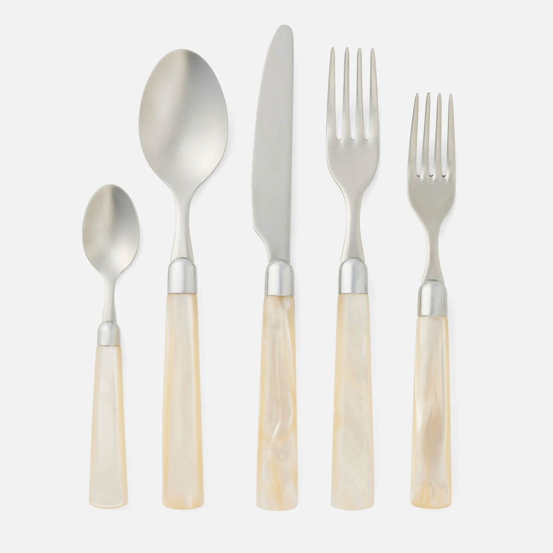 Colson Ivory/Polished Silver 5-Piece Set: Knife Dinner Fork Salad Fork Soup Spoon Teaspoon St