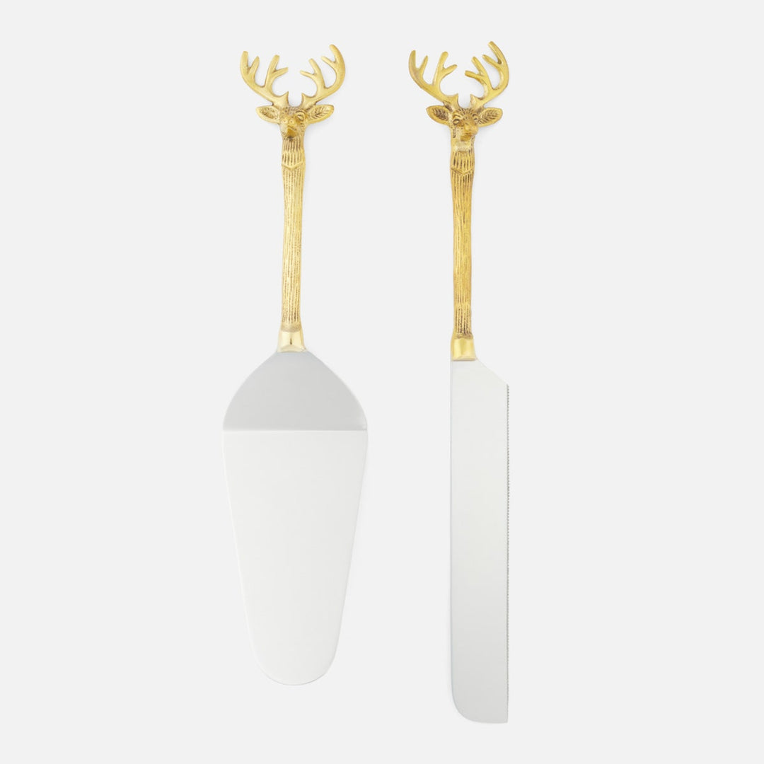 Dash Polished Silver/Gold 2-Piece Cake Serving Set Stainless Steel/Brass Boxed