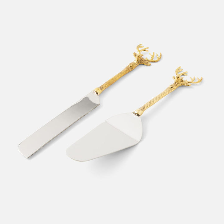Dash Polished Silver/Gold 2-Piece Cake Serving Set Stainless Steel/Brass Boxed
