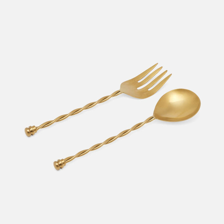 Ellis Matte Gold Serving Set 2-Piece Set: Serving Spoon Serving Fork