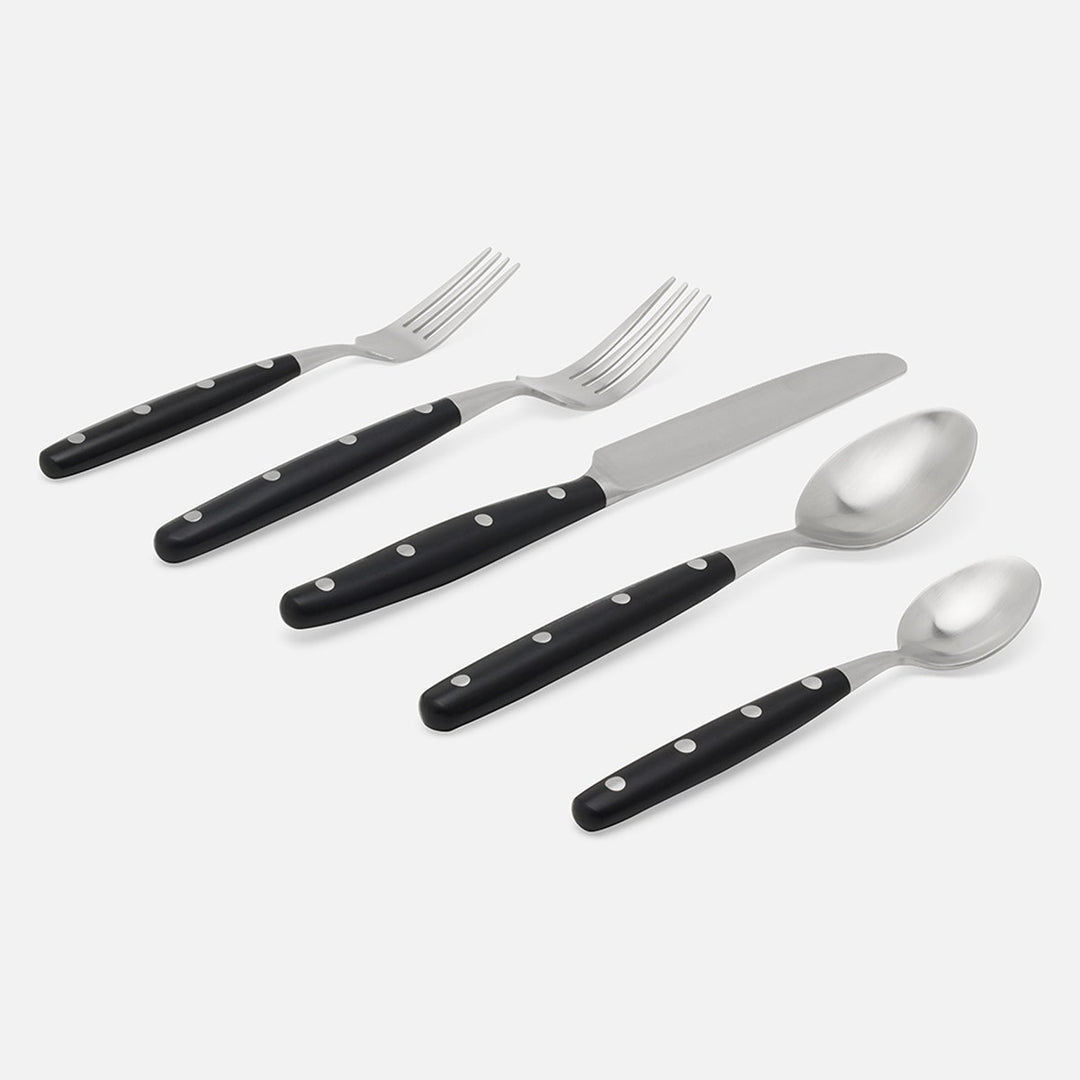 Jones Black Pom Handle/Silver Stainless Steel Flatware 5-Piece Set