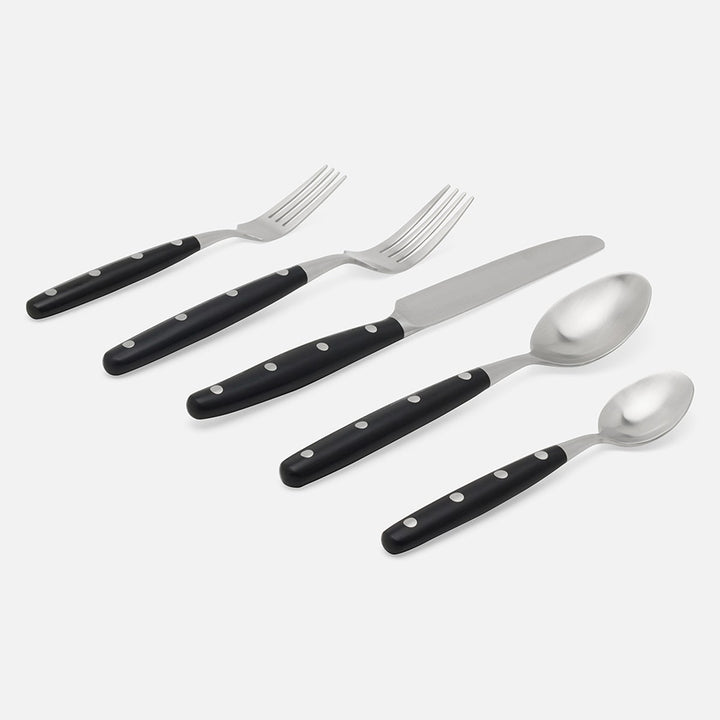 Jones Black Pom Handle/Silver Stainless Steel Flatware 5-Piece Set