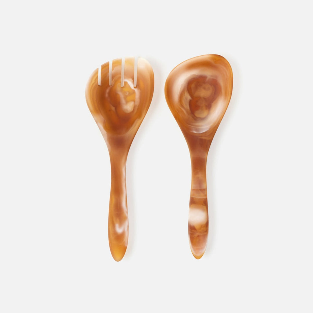 Laney Amber Swirled Serving Set 2-Piece Set: Serving Spoon Serving Fork