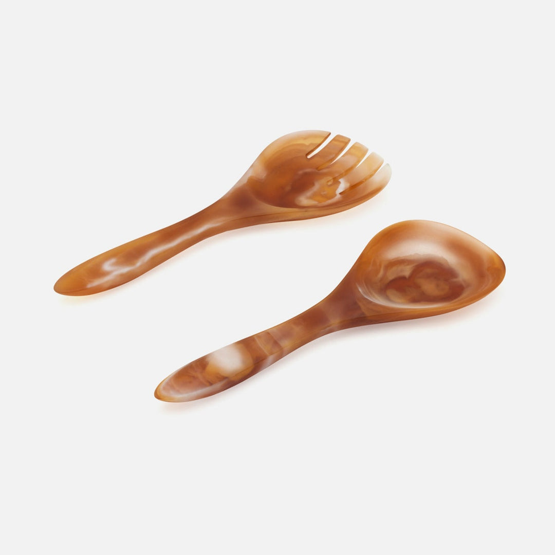Laney Amber Swirled Serving Set 2-Piece Set: Serving Spoon Serving Fork