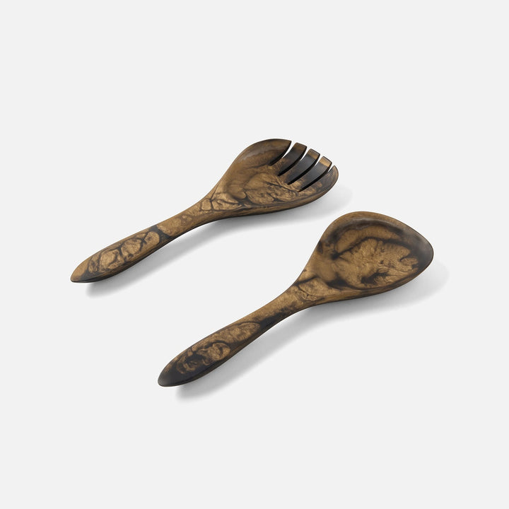 Laney Black/Gold Swirled Serving Set 2-Piece Set: Serving Spoon Serving Fork Resin