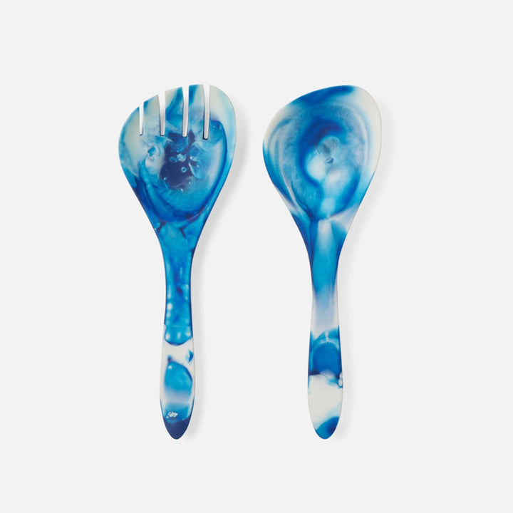 Laney Blue Swirled Serving Set 2-Piece Set: Serving Spoon Serving Fork