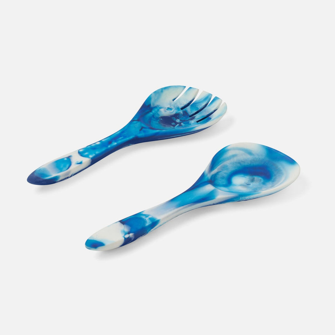 Laney Blue Swirled Serving Set 2-Piece Set: Serving Spoon Serving Fork