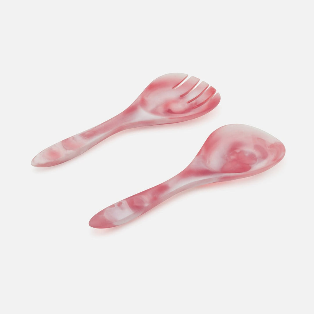 Laney Pink Swirled Serving Set 2-Piece Set: Serving Spoon Serving Fork