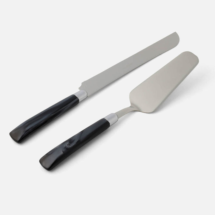 Colson Black/Polished Silver 2-Piece Cake Serving Set Stainless Steel/Acrylic Boxed