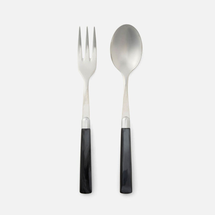 Colson Black/Polished Silver 2-Piece Serving Set Spoon Fork Acrylic/Stainless Steel