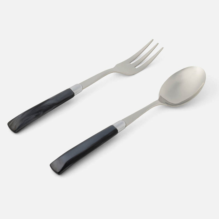 Colson Black/Polished Silver 2-Piece Serving Set Spoon Fork Acrylic/Stainless Steel