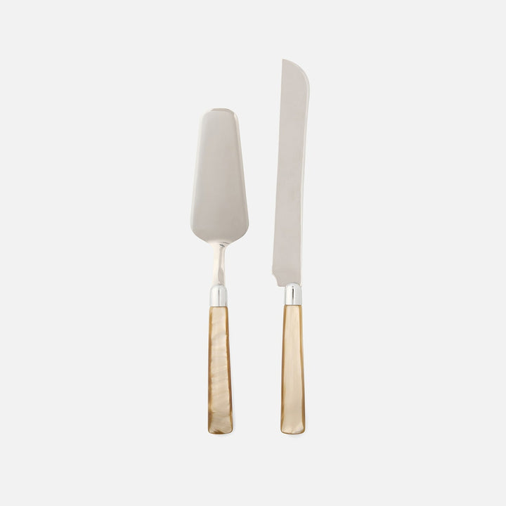 Colson Champagne/Polished Silver 2-Piece Cake Serving Set Acrylic/Stainless Steel Boxed