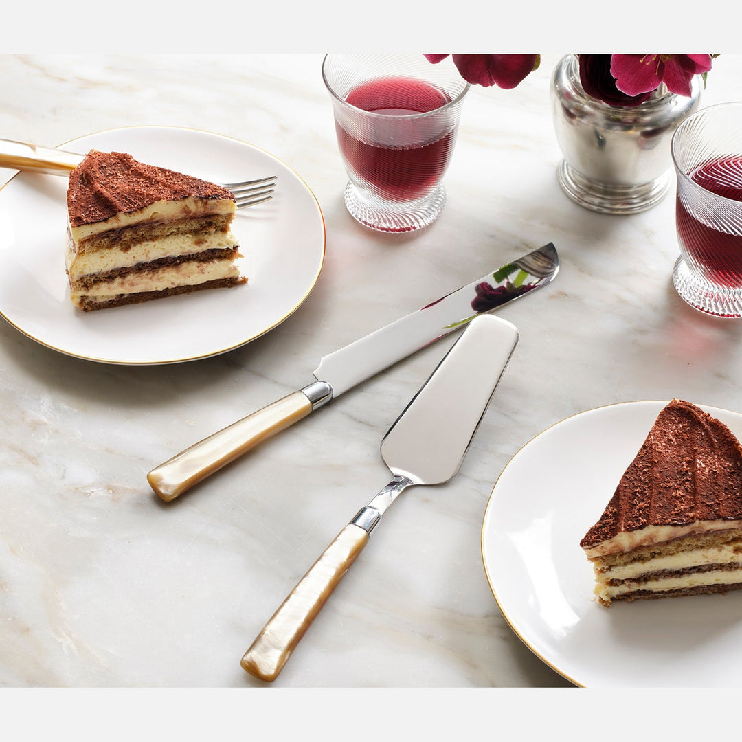 Colson Champagne/Polished Silver 2-Piece Cake Serving Set Acrylic/Stainless Steel Boxed