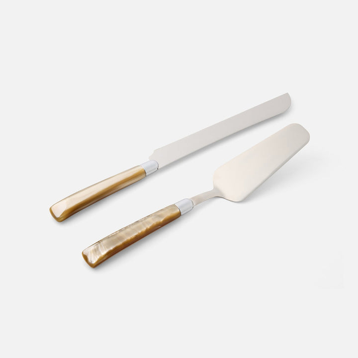 Colson Champagne/Polished Silver 2-Piece Cake Serving Set Acrylic/Stainless Steel Boxed
