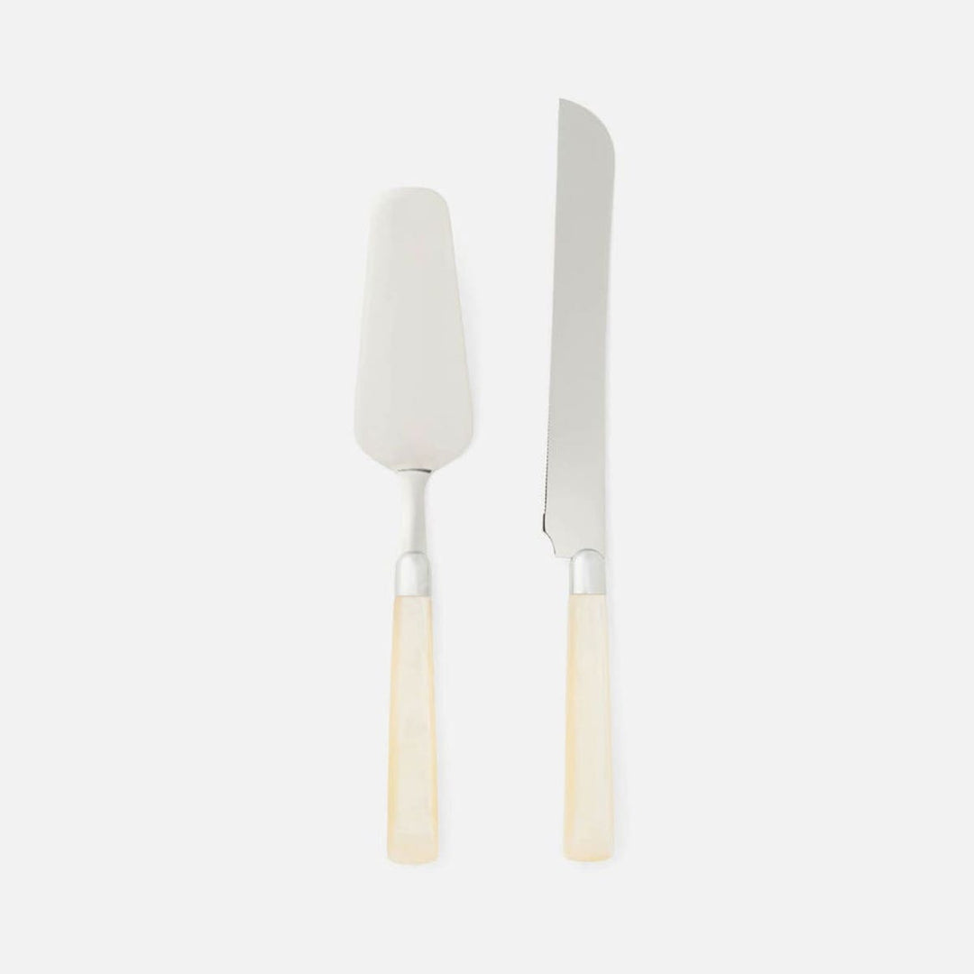 Colson Ivory/Polished Silver 2-Piece Cake Serving Set Acylic/Stainless Steel Boxed