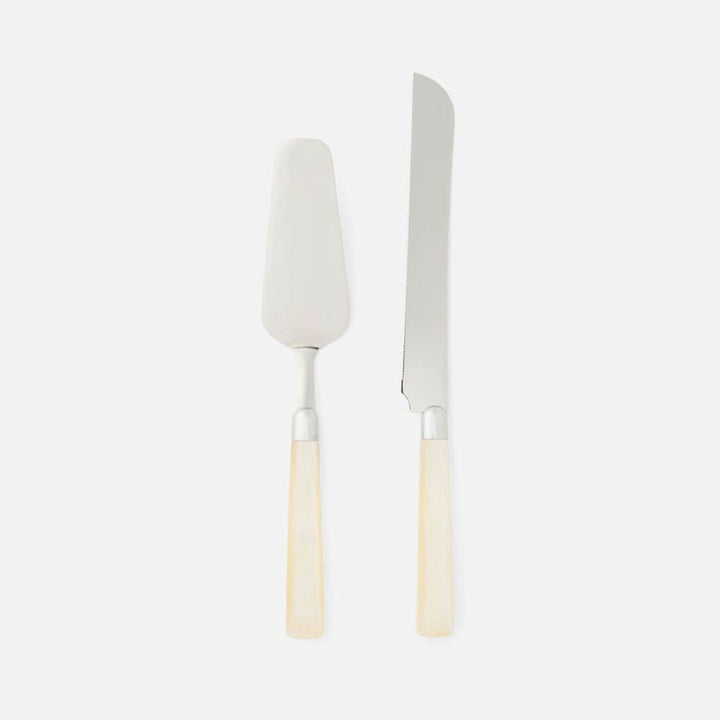 Colson Ivory/Polished Silver 2-Piece Cake Serving Set Acylic/Stainless Steel Boxed