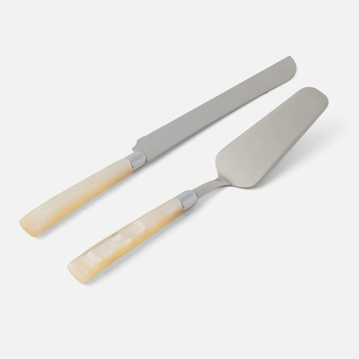 Colson Ivory/Polished Silver 2-Piece Cake Serving Set Acylic/Stainless Steel Boxed