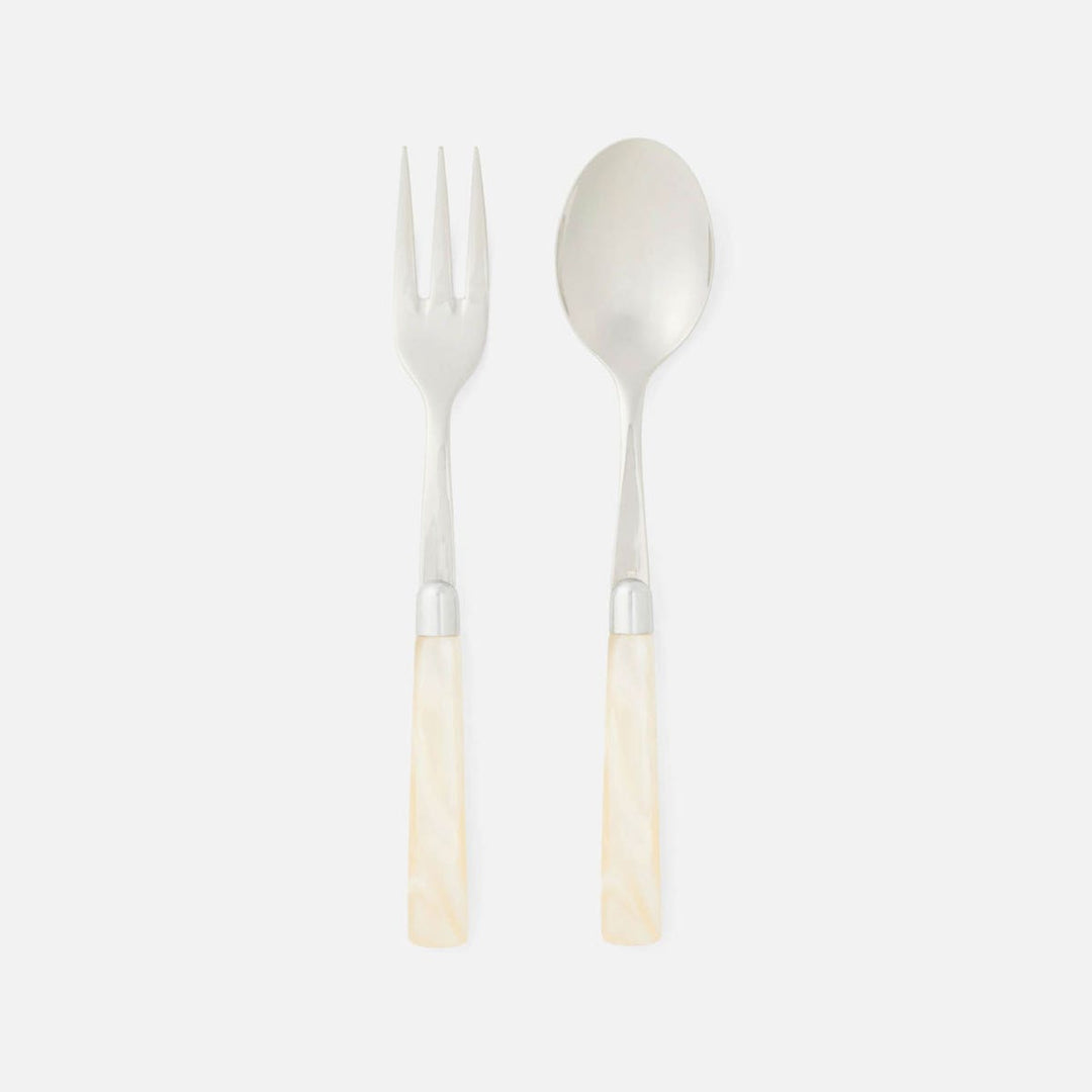 Colson Ivory/Polished Silver 2-Piece Serving Set Spoon Fork Acrylic/Stainless Steel