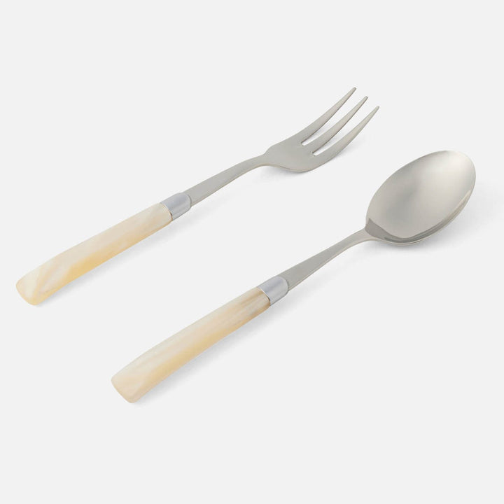 Colson Ivory/Polished Silver 2-Piece Serving Set Spoon Fork Acrylic/Stainless Steel