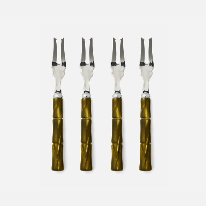 Lulu Olive Green/Polished Silver Bamboo Appetizer Fork Acylic/Stainless Steel Pack/4