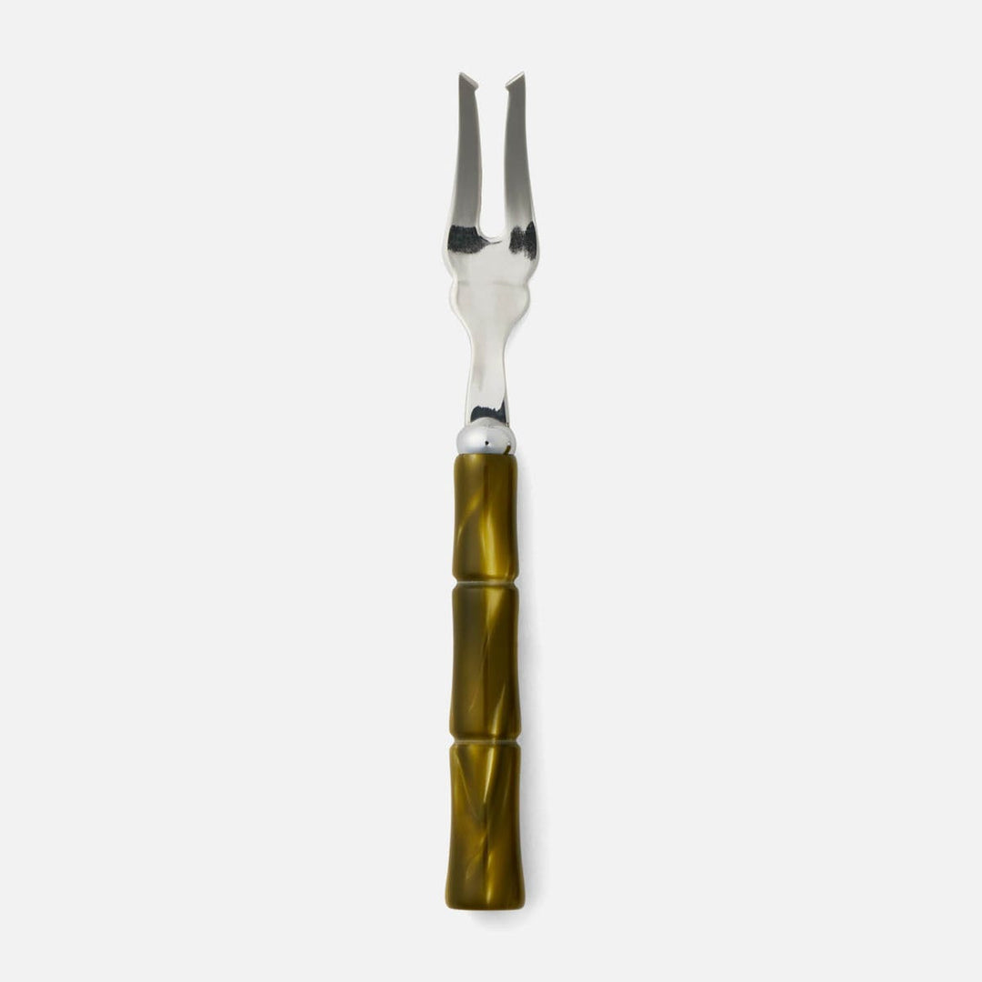 Lulu Olive Green/Polished Silver Bamboo Appetizer Fork Acylic/Stainless Steel Pack/4