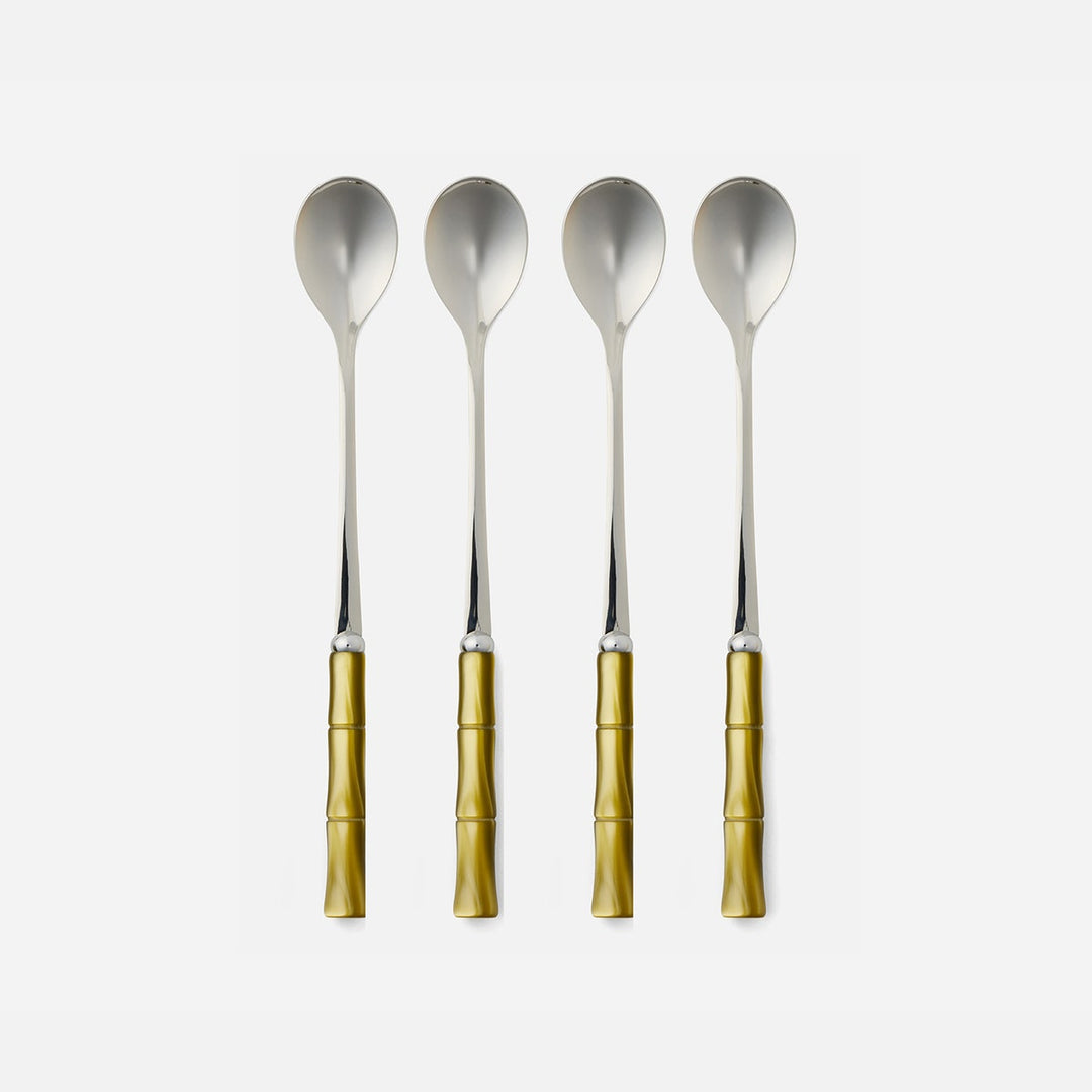 Lulu Olive Green/Polished Silver Bamboo Cocktail Spoon Acylic/Stainless Steel Pack/4