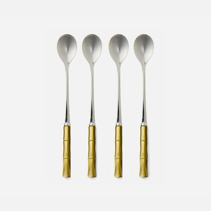Lulu Olive Green/Polished Silver Bamboo Cocktail Spoon Acylic/Stainless Steel Pack/4