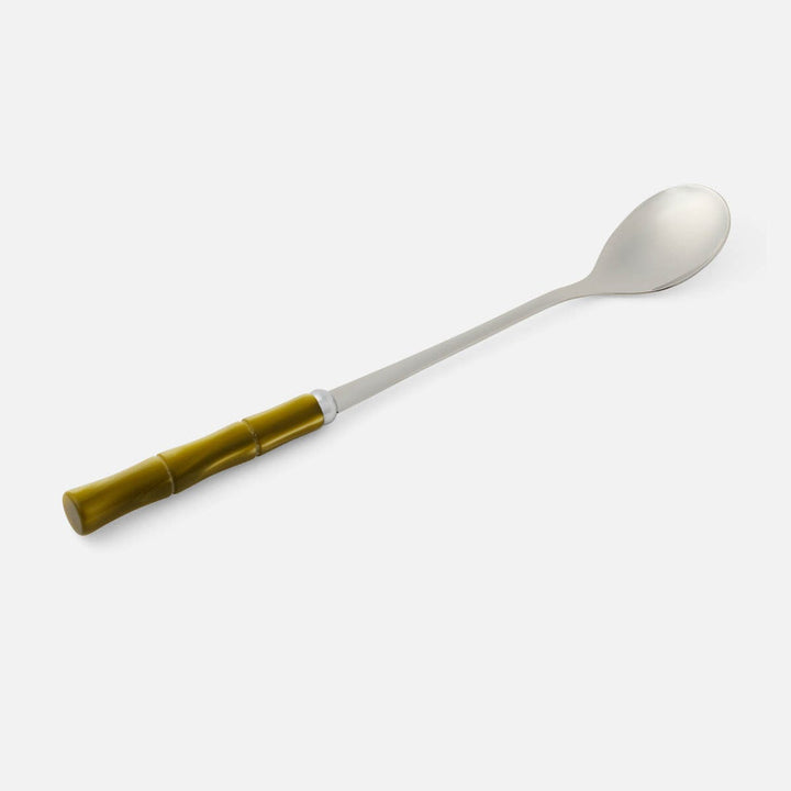 Lulu Olive Green/Polished Silver Bamboo Cocktail Spoon Acylic/Stainless Steel Pack/4