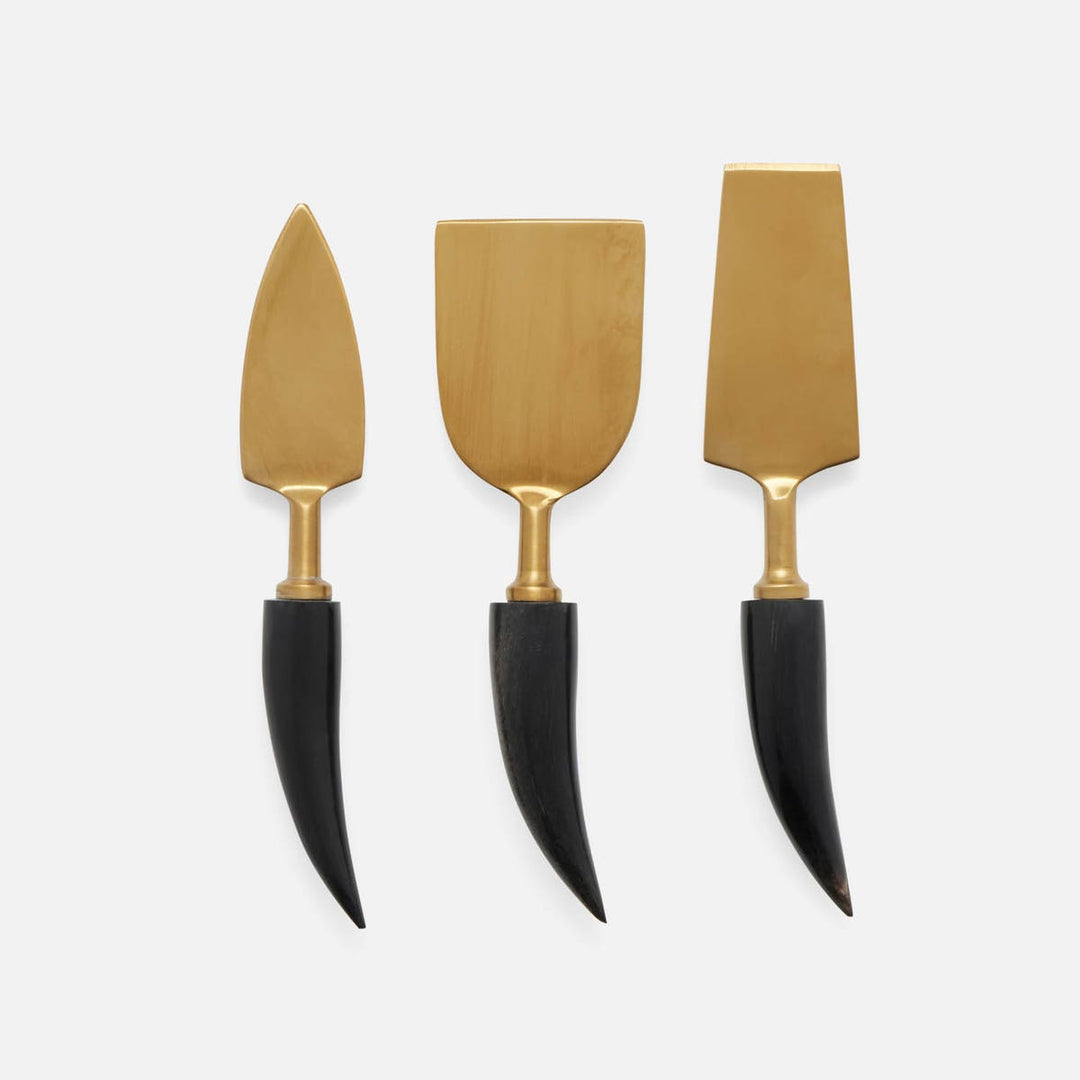 Mateo Matte Gold Cheese Knives Horn Handles Boxed Set Of 3