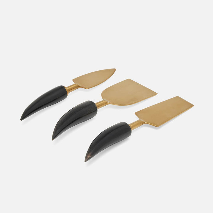 Mateo Matte Gold Cheese Knives Horn Handles Boxed Set Of 3