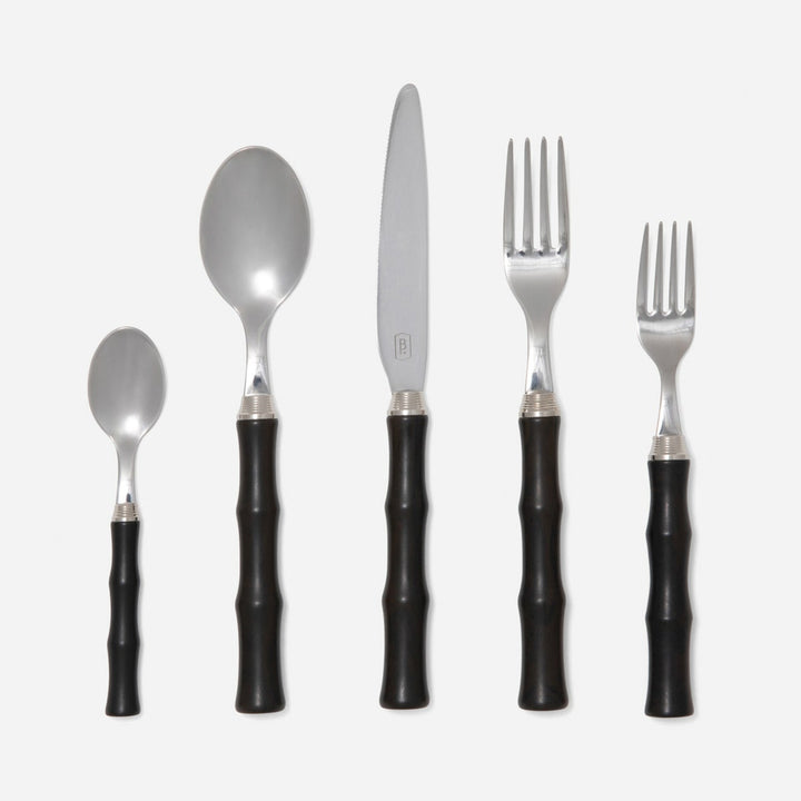 Montecito Dark Brown Acrylic Flatware 5-Piece Set: Knife Dinner Fork Salad Fork Soup Spoon Tea