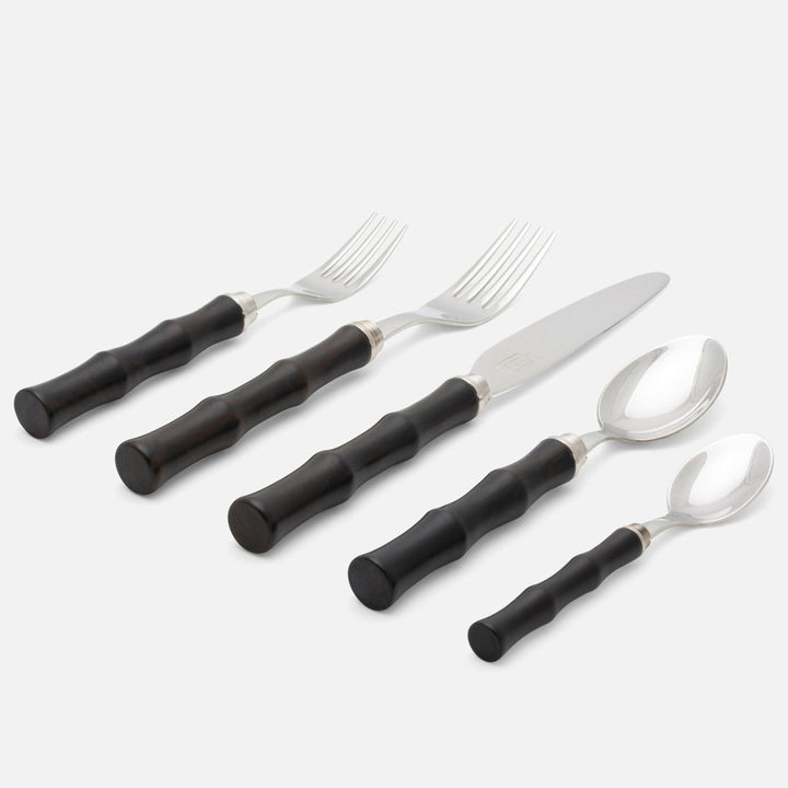 Montecito Dark Brown Acrylic Flatware 5-Piece Set: Knife Dinner Fork Salad Fork Soup Spoon Tea