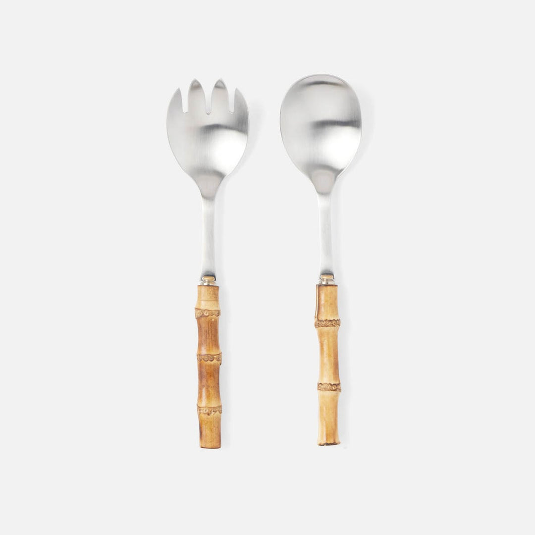 Zoya Matte Silver 2-Piece Set: Serving Spoon Serving Fork Bamboo