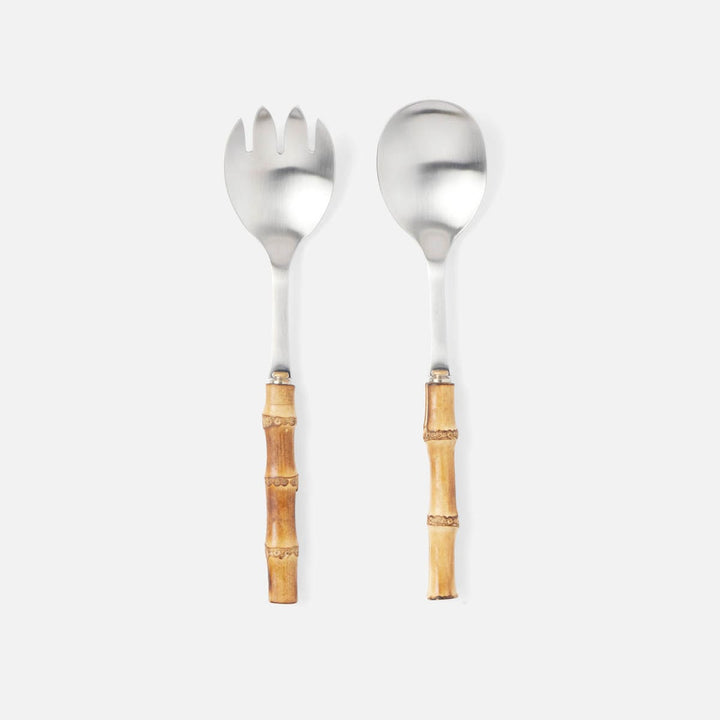 Zoya Matte Silver 2-Piece Set: Serving Spoon Serving Fork Bamboo
