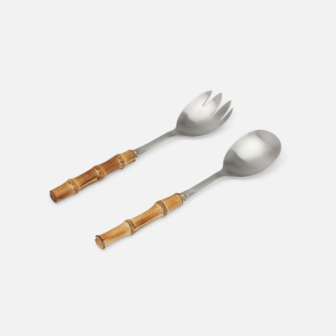 Zoya Matte Silver 2-Piece Set: Serving Spoon Serving Fork Bamboo